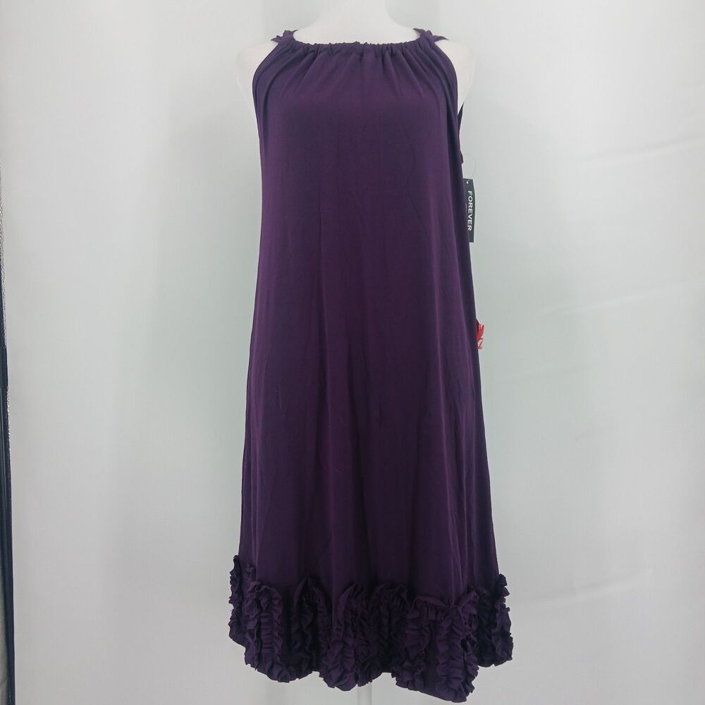 Forever 21 Womens Purple Sleeveless Ruched floral Hem Tank Top Dress size small